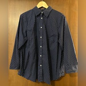Womens Lauren Ralph Lauren Navy Polka Dot Split Sleeve Shirt - 1X